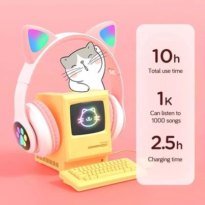 Bluetooth nero Cat Headphones, cuffie senza fili pieghevoli di Bluetooth