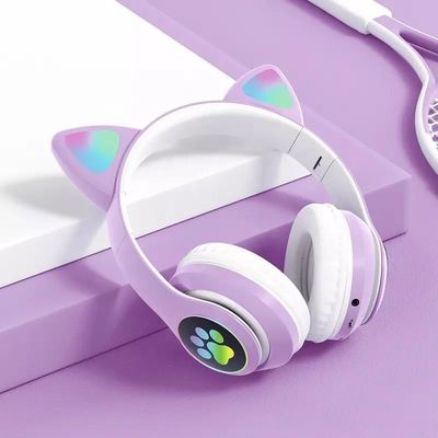 Bluetooth nero Cat Headphones, cuffie senza fili pieghevoli di Bluetooth
